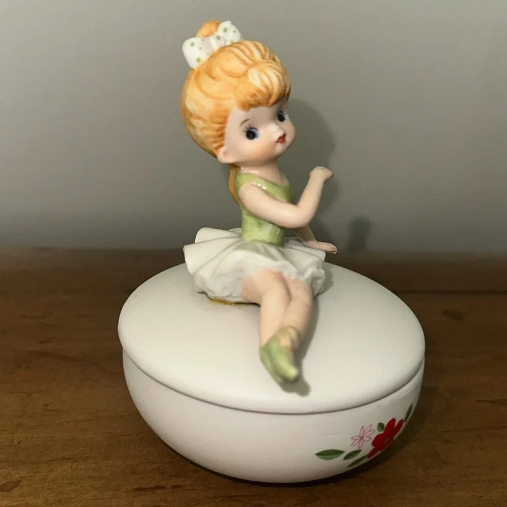 Vintage Ballerina Porcelain Trinket Jewelry Box
